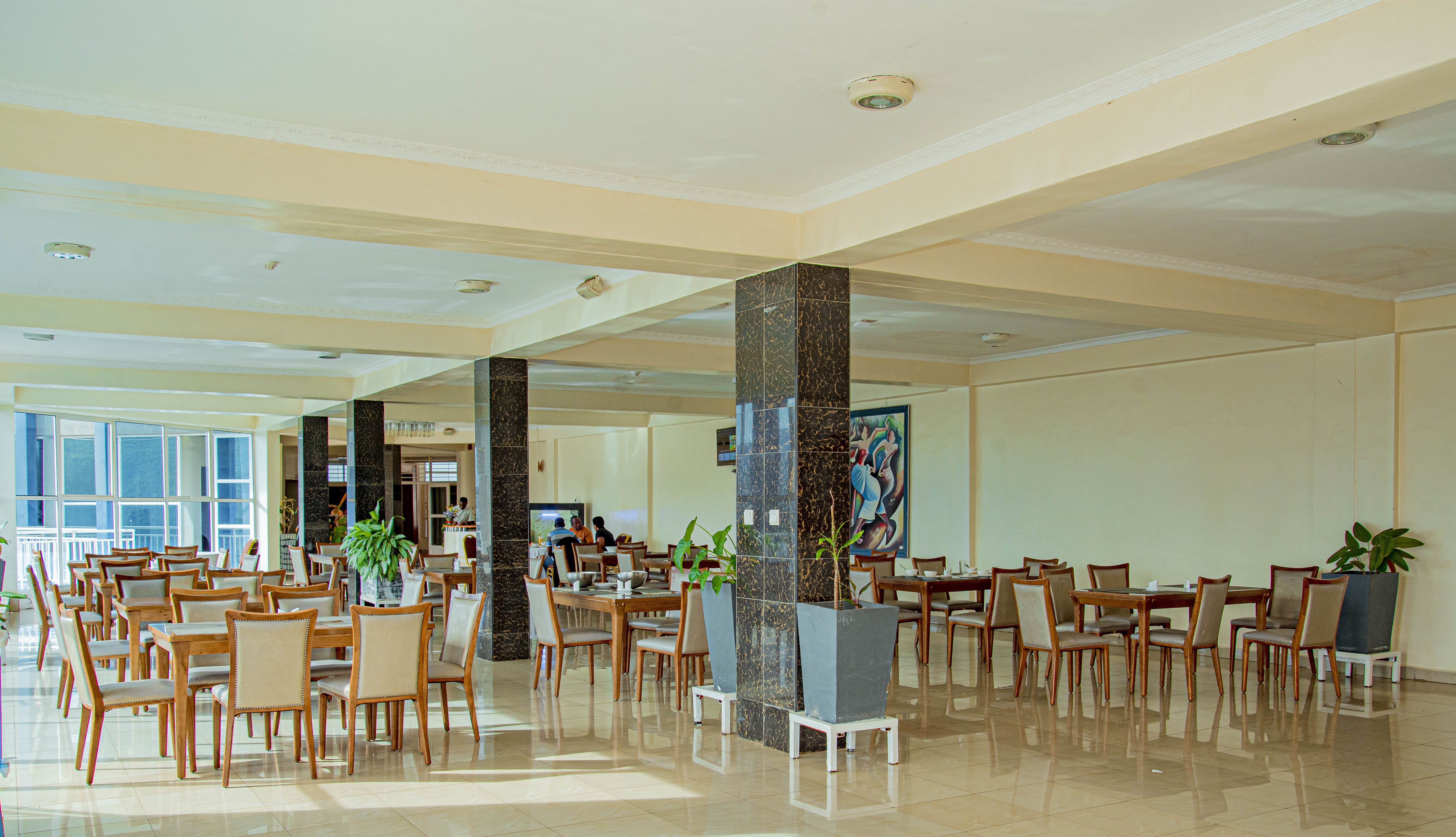 Elegant restaurant interior with ocean view